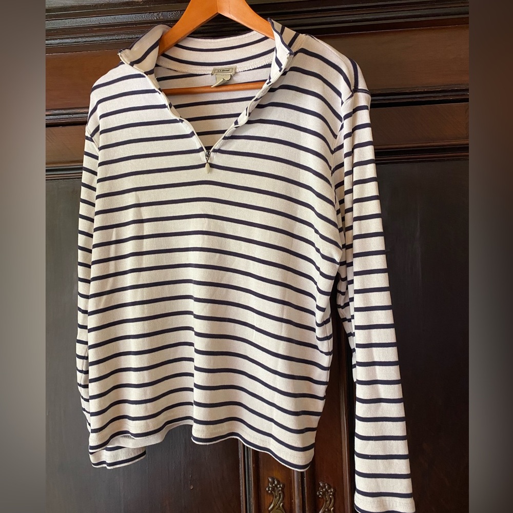 L.L. Bean Navy and White Striped Long Sleeve Tee